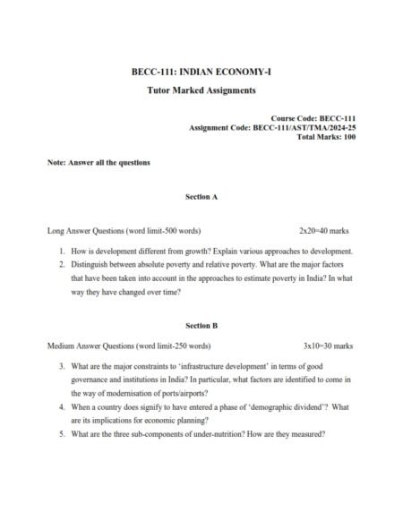 IGNOU BECC-111 Solved Assignment 2024-2025 English Medium