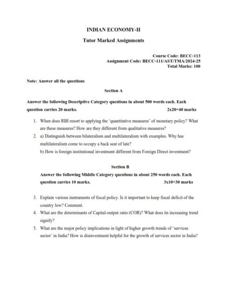 IGNOU BECC-113 Solved Assignment 2024-2025 English Medium