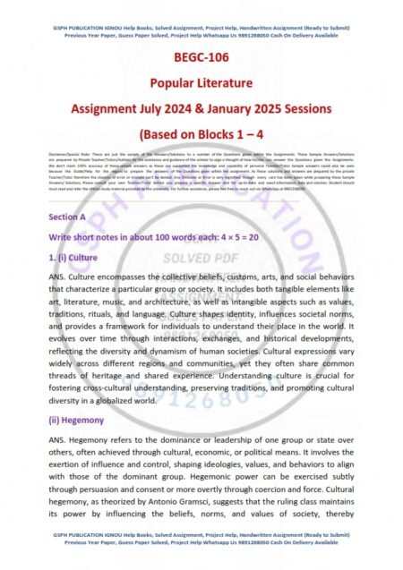 IGNOU BEGC-106 Solved Assignment 2024-25 English Medium