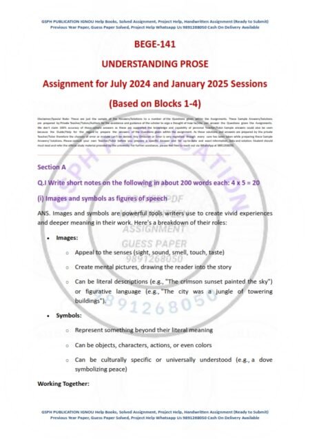 IGNOU BEGE-141 Solved Assignment 2024-25 English Medium