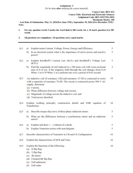 IGNOU BEY-012 Solved Assignment Jan 2024 English Medium