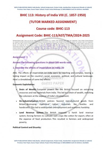 IGNOU BHIC-113 Solved Assignment 2024-25 English Medium