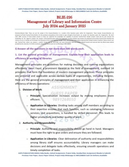 IGNOU BLI-226 Solved Assignment July 2024 and January 2025 English Medium