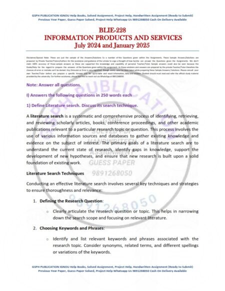 IGNOU BLI-228 Solved Assignment July 2024 and January 2025 English Medium