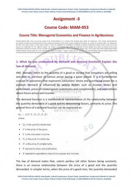 IGNOU MAM-053 Solved Assignment Jan & July 2024 English Medium