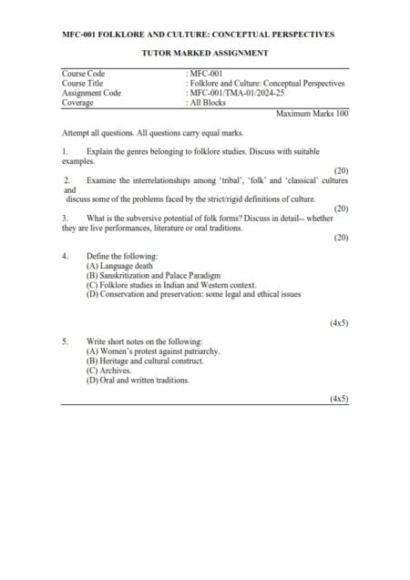 IGNOU MFC-001 Solved Assignment 2024-25 English Medium