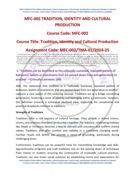 IGNOU MFC-002 Solved Assignment 2024-25 English Medium