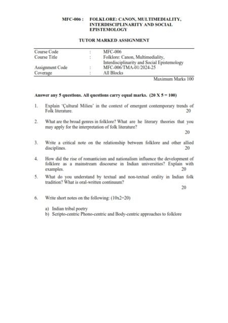 IGNOU MFC-006 Solved Assignment 2024-25 English Medium