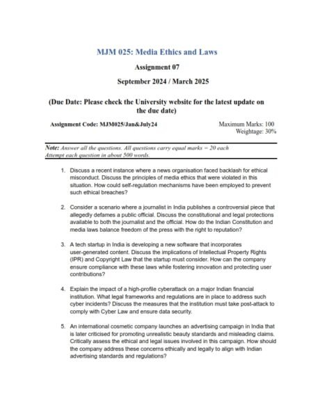 IGNOU MJM-025 Solved Assignment Jan & July 2024 English Medium