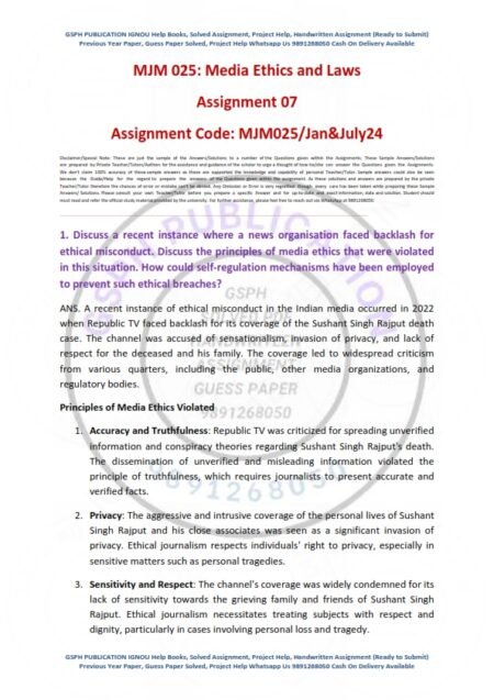 IGNOU MJM-025 Solved Assignment Jan & July 2024 English Medium