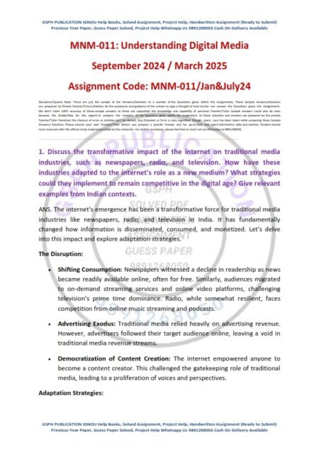 IGNOU MNM-11 Solved Assignment Jan & July 2024 English Medium