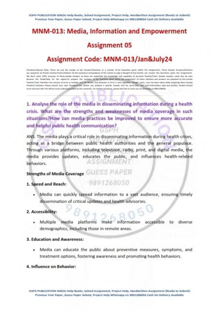 IGNOU MNM-13 Solved Assignment Jan & July 2024 English Medium