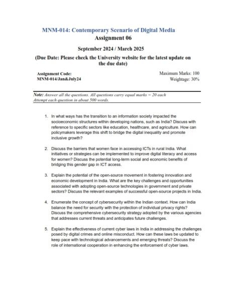 IGNOU MNM-14 Solved Assignment Jan & July 2024 English Medium