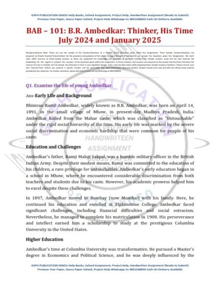 IGNOU BAB-101 Solved Assignment 2024-25 English Medium