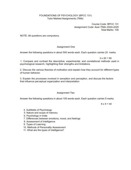 IGNOU BPCC-131 Solved Assignment 2024-25 English Medium