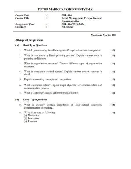 IGNOU BRL-104 Solved Assignment 2024 English Medium