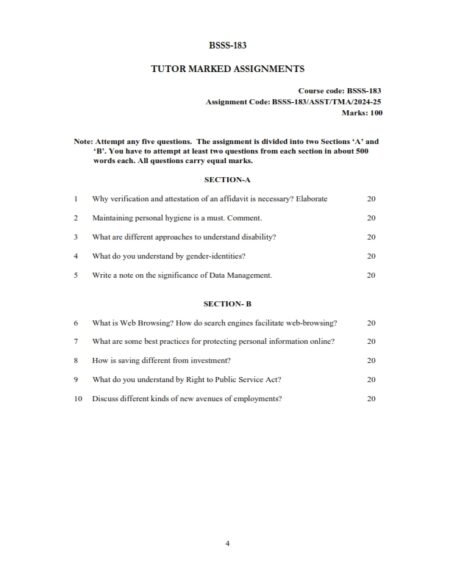 IGNOU BSSS-183 Solved Assignment 2024-25 English Medium