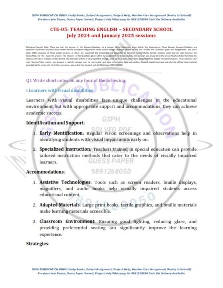 IGNOU CTE-05 Solved Assignment 2024-25 English Medium