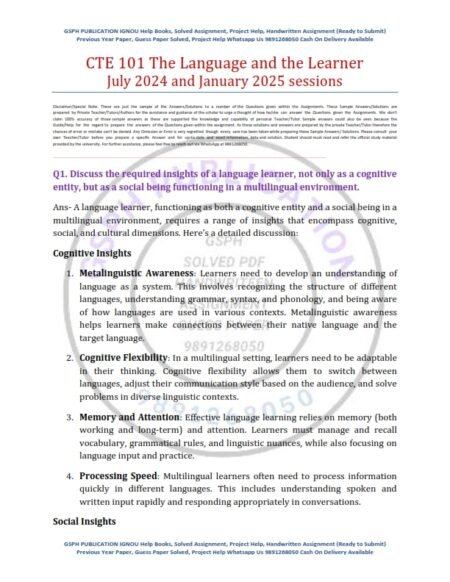 IGNOU CTE-101 Solved Assignment 2024-25 English Medium