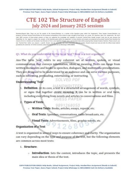 IGNOU CTE-102 Solved Assignment 2024-25 English Medium