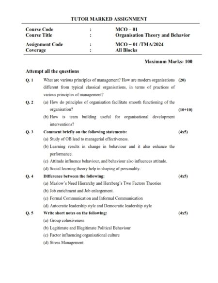 IGNOU MCO First Semester Solved Assignment 2024 English Medium