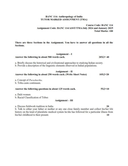 IGNOU BANC-114 Solved Assignment 2024-25 English Medium