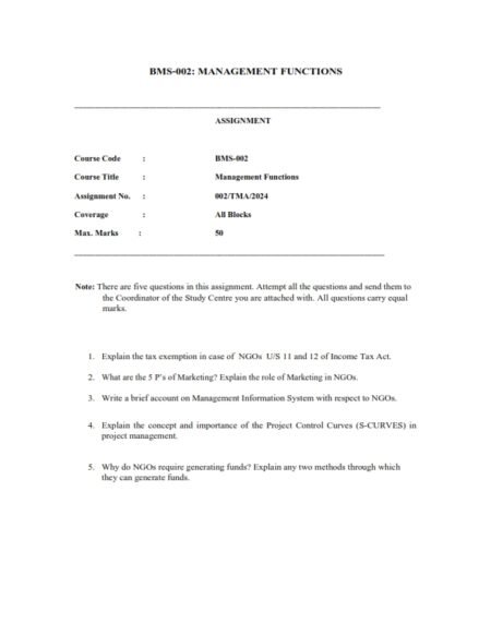 IGNOU BMS-02 Solved Assignment 2024 English Medium