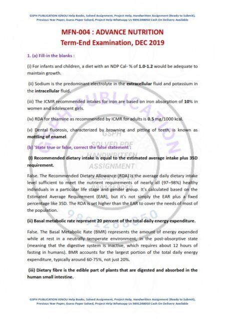 IGNOU MFN-004 Previous Year Solved Question Paper ( December 2019) English Medium