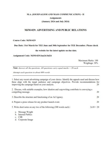 IGNOU MJM-029 Solved Assignment 2024 English Medium