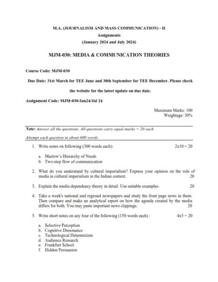 IGNOU MJM-030 Solved Assignment 2024 English Medium