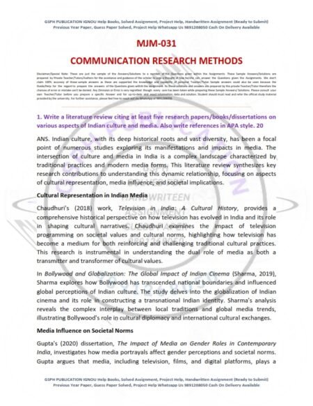 IGNOU MJM-031 Solved Assignment 2024 English Medium