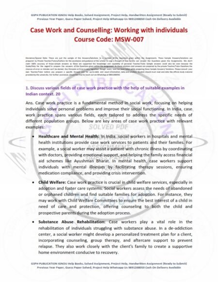 IGNOU MSW-007 Solved Assignment 2024-25 English Medium
