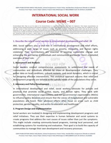 IGNOU MSWE-07 Solved Assignment 2024-25 English Medium