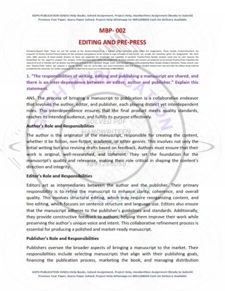IGNOU MBP-002 Solved Assignment 2024-25 English Medium
