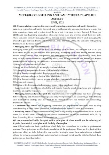 IGNOU MCFT-004 Previous Year Solved Question Paper English Medium (June 2022)