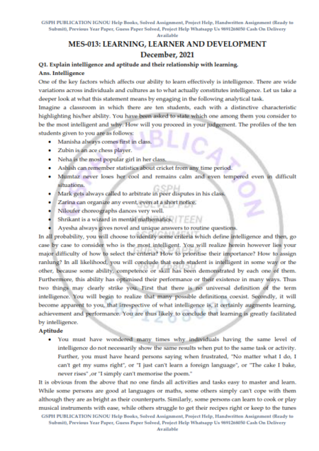 IGNOU MES-013 Previous Year Solved Question Paper English Medium (December 2021)