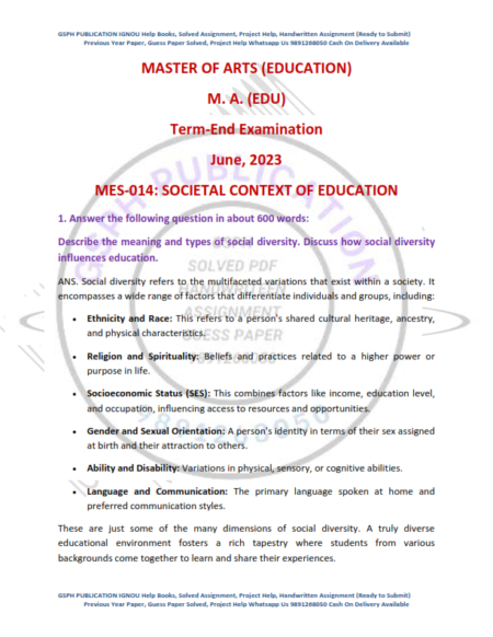 IGNOU MES-014 Previous Year Solved Question Paper English Medium (June 2023)