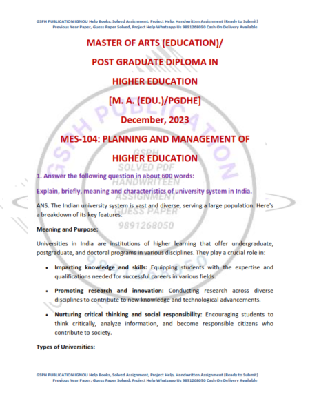 IGNOU MES-104 Previous Year Solved Question Paper English Medium (Decmber 2023)