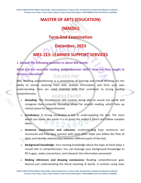 IGNOU MES-113 Previous Year Solved Question Paper English Medium (December 2023)