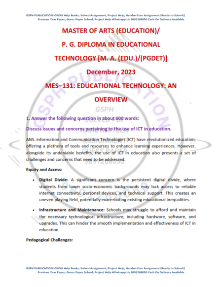 IGNOU MES-131 Previous Year Solved Question Paper English Medium (December 2023)