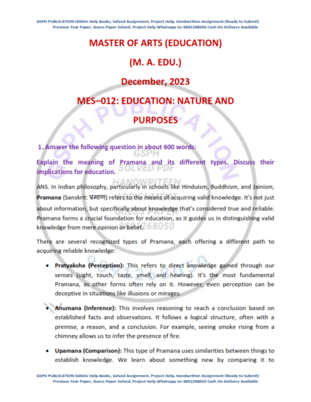 IGNOU MES-012 Previous Year Solved Question Paper English Medium (December 2023)