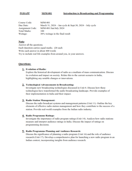 IGNOU MJM-001 Solved Assignment 2024 English Medium