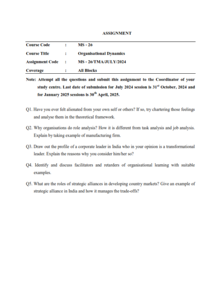 IGNOU MS-26 Solved Assignment 2024-25 English Medium