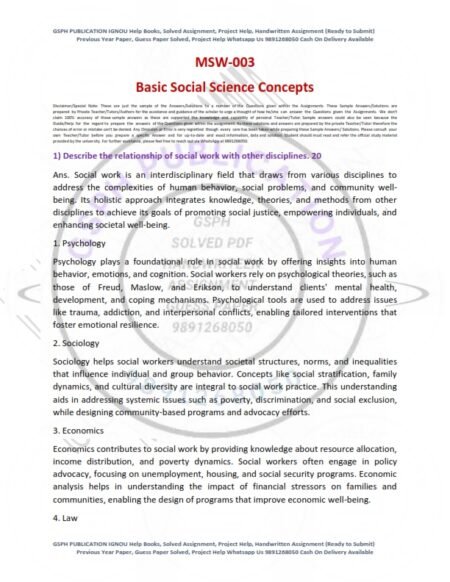 IGNOU MSW-03 Solved Assignment 2024-25 English Medium