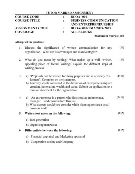 IGNOU BCOA-01 Solved Assignment 2024-25 English Medium