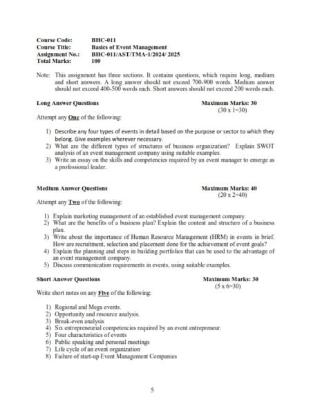 IGNOU BHC-11 Solved Assignment 2024-25 English Medium