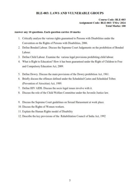 IGNOU BLE-003 Solved Assignment 2024 English Medium