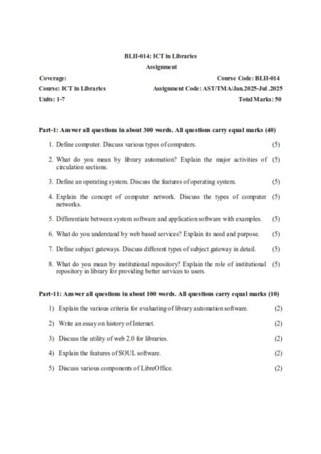 IGNOU BLII-014 Solved Assignment Jan & July 2025 English Medium