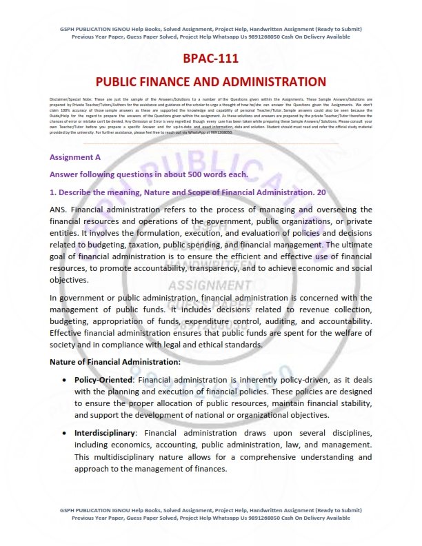 IGNOU BPAC-111 Solved Assignment 2024-25 English Medium