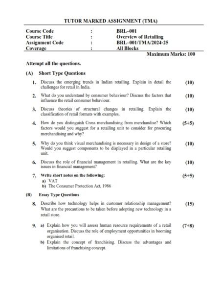 IGNOU BRL-001 Solved Assignment 2024-25 English Medium